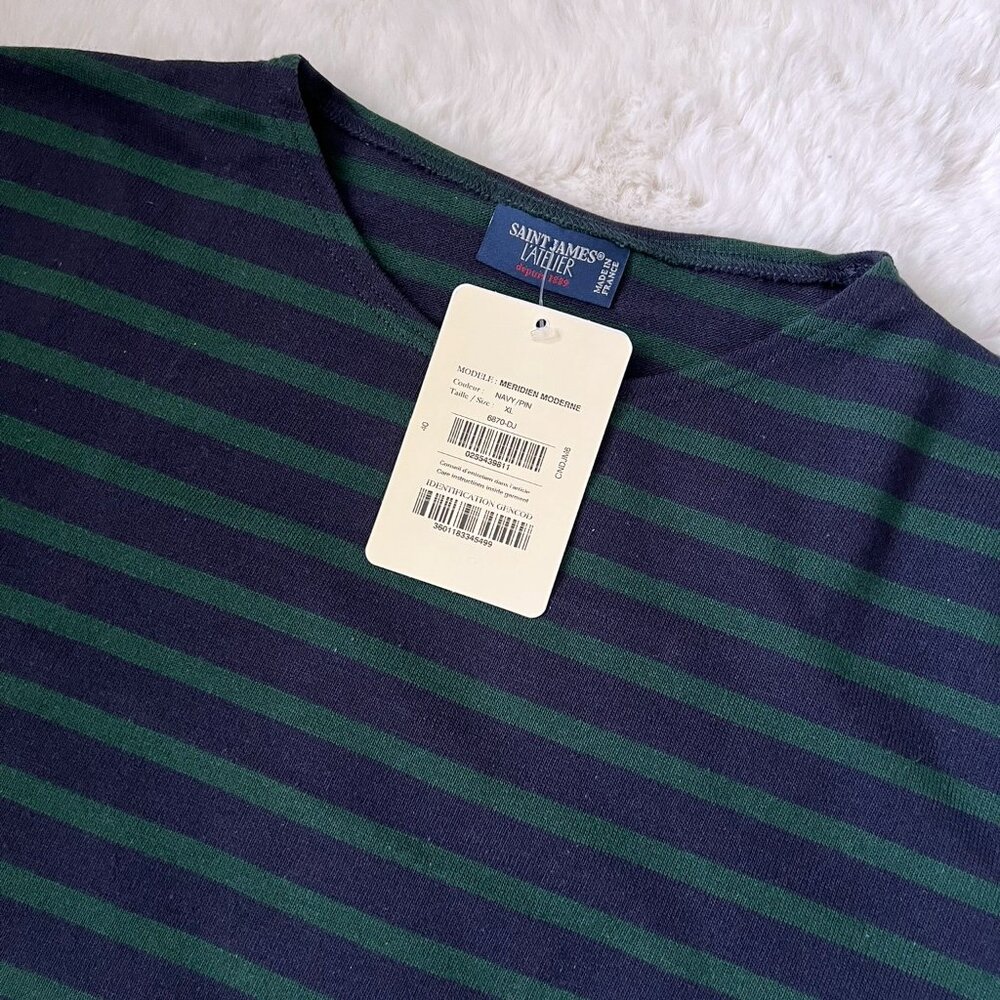 NWT - Saint James Meridien Stripe Unisex T-shirt - Navy/Fin - Picture 2 of 5